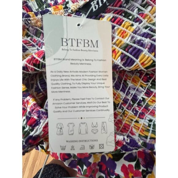 Floral One-Shoulder Maxi Dress Smocked Bodice Asymmetrical Neckline Multicolor M - Picture 6 of 7